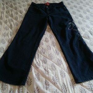 Cos Blue Dark Wash Embroidered Bootcut Jeans